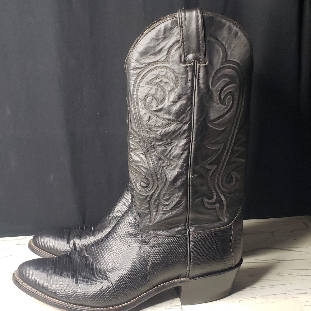 Justin 'Teju Lizard' Cowboy Boots Style J 90250 in Black - Men's 10.5 EE - Picture 6 of 16